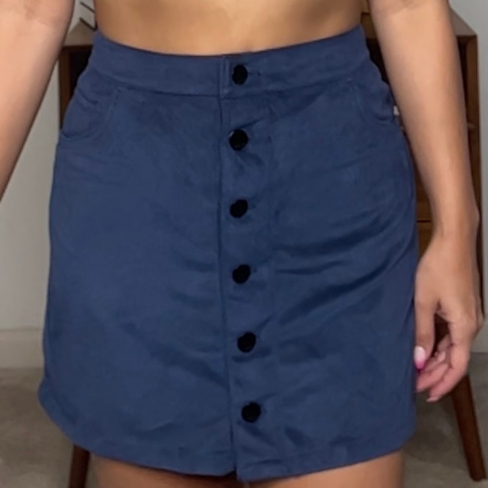 Blue suede button up a line skirt express